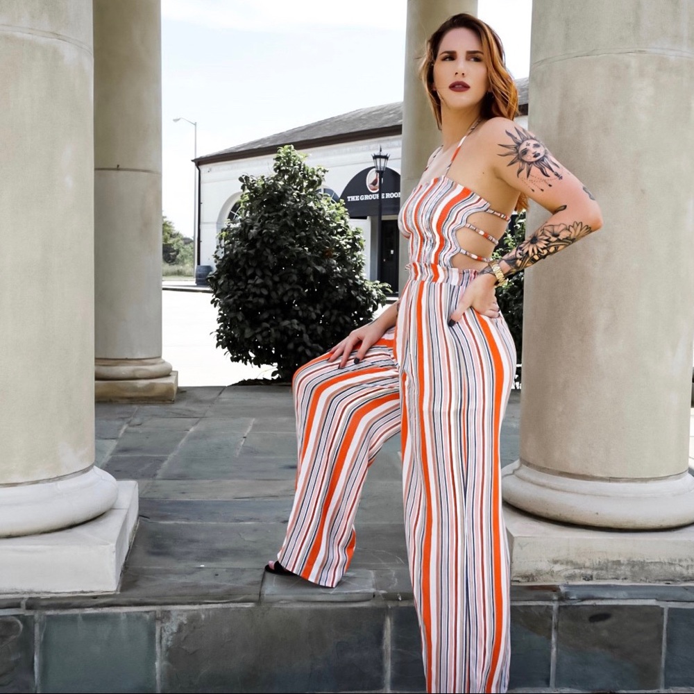 Smocked Striped Jumpsuit